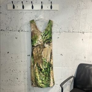 Green and Brown Sleeveless Dress